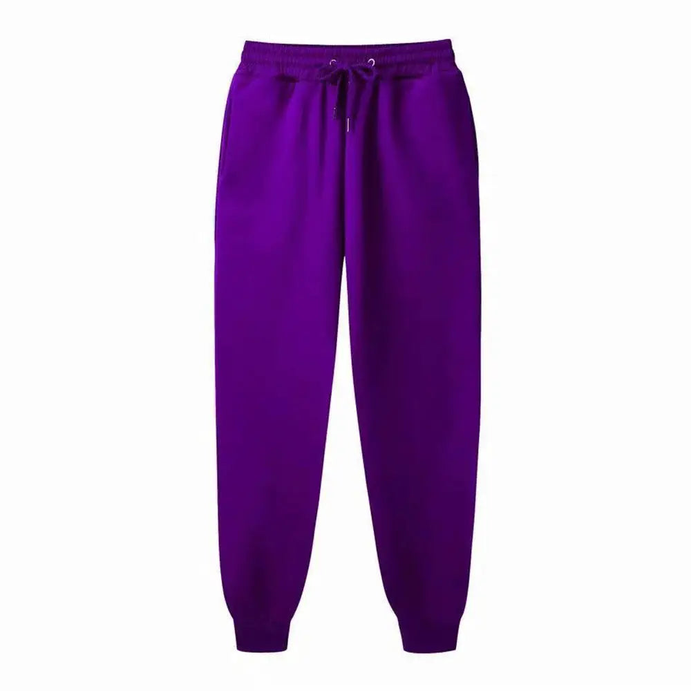 Men's fleece jogger pants by Simples Market in purple, solid color with drawstring waist