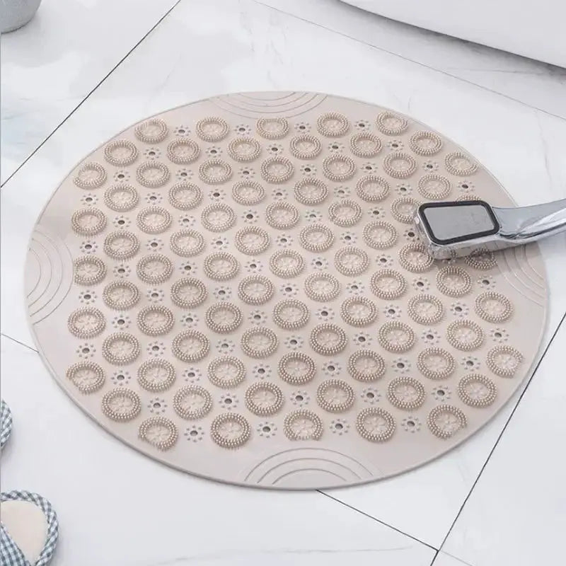 Round PVC Bath Mat With Drain Hole For Non Slip Safety Silicone Backing And Foot Massage Surface