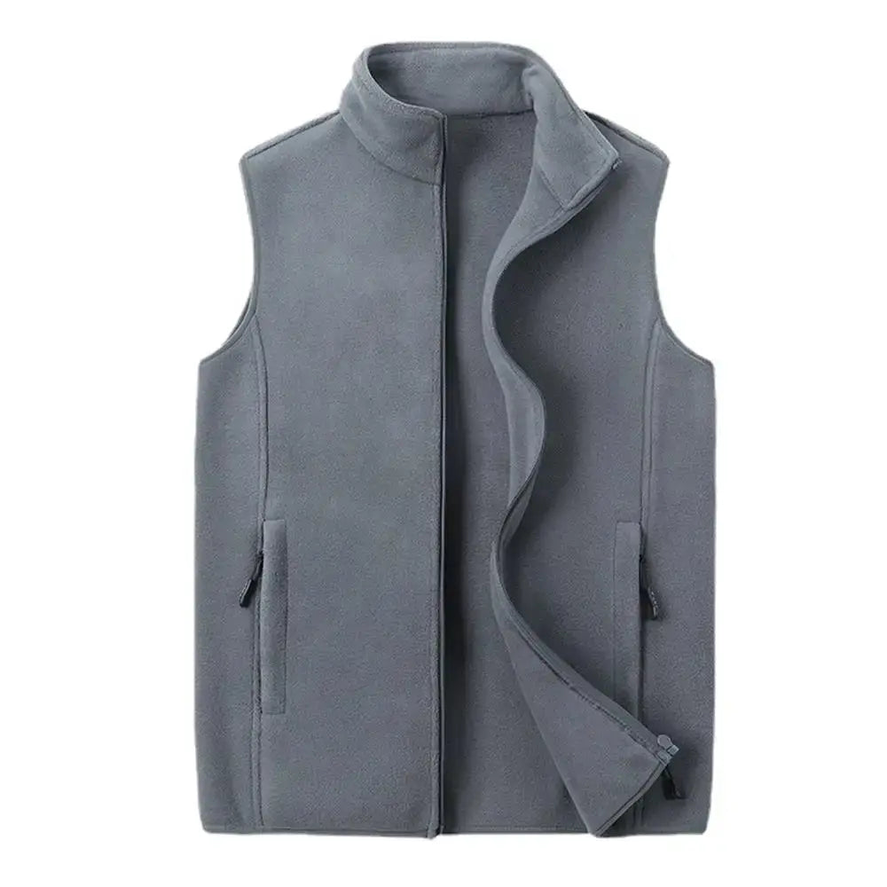 Simples Market men's gray fleece vest with stand collar and zip pockets