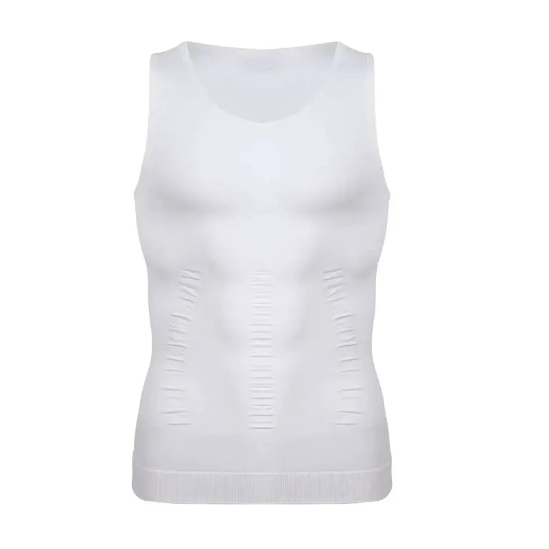 Men's compression vest sleeveless shapewear in white with panel stitching