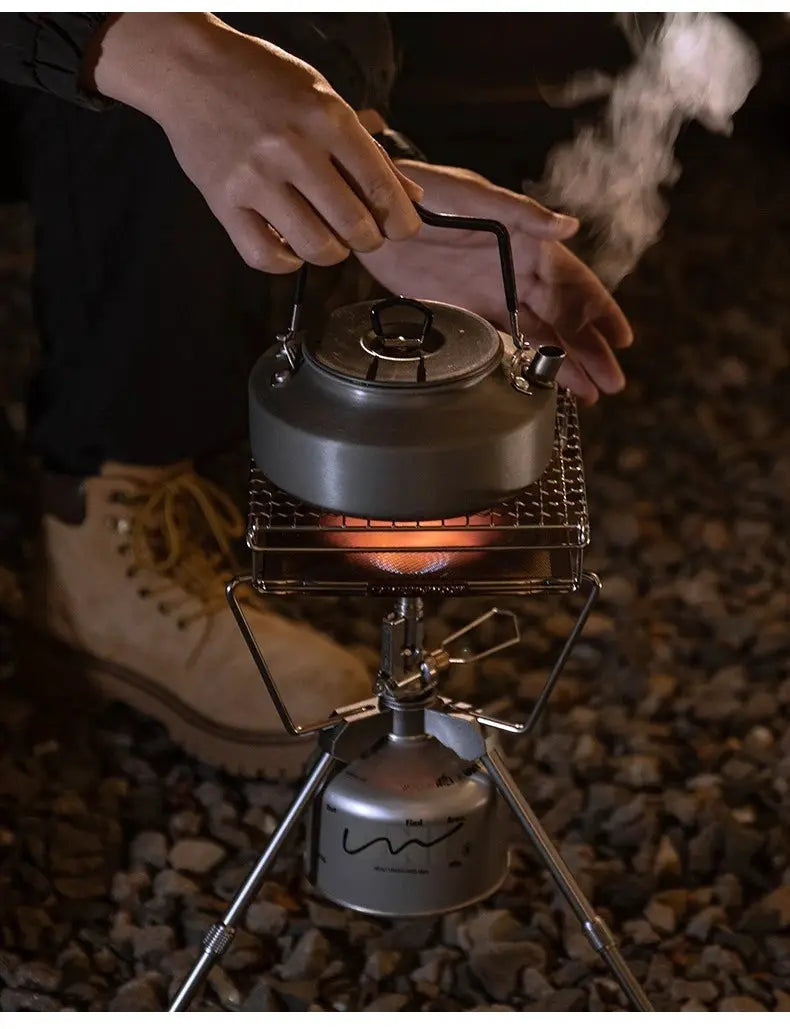CAMPINGMOON 304 stainless steel folding toast grill net on portable gas stove by Simples Market