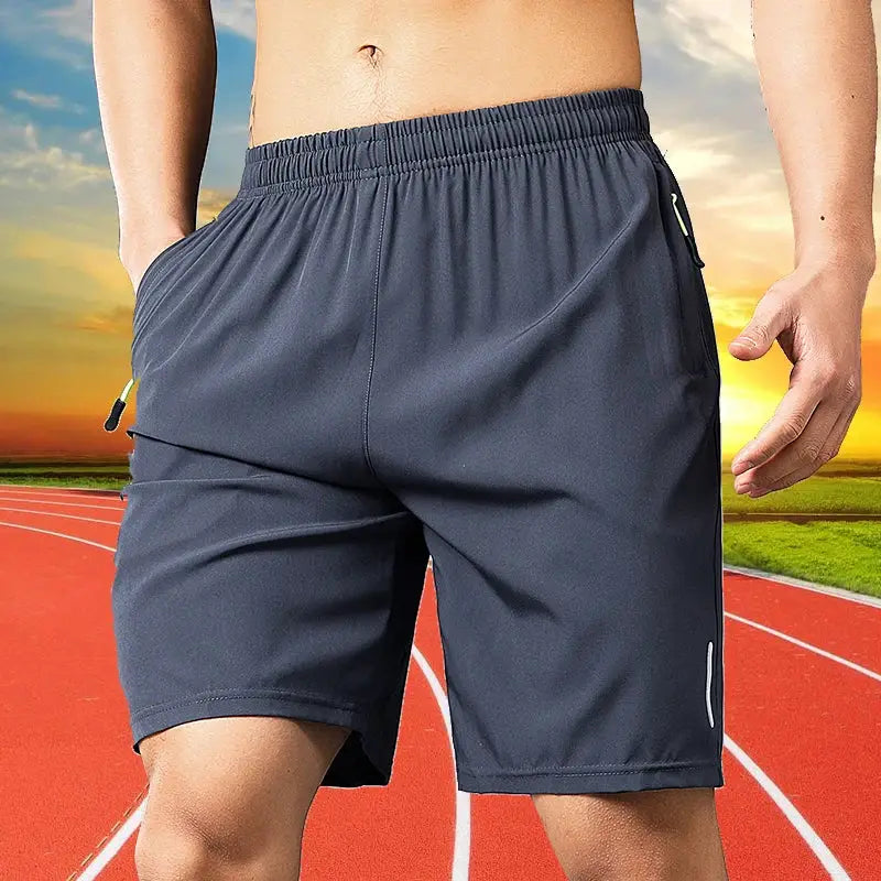 Simples Market men's quick-dry jogging shorts, dark gray lightweight breathable fabric with zip pockets