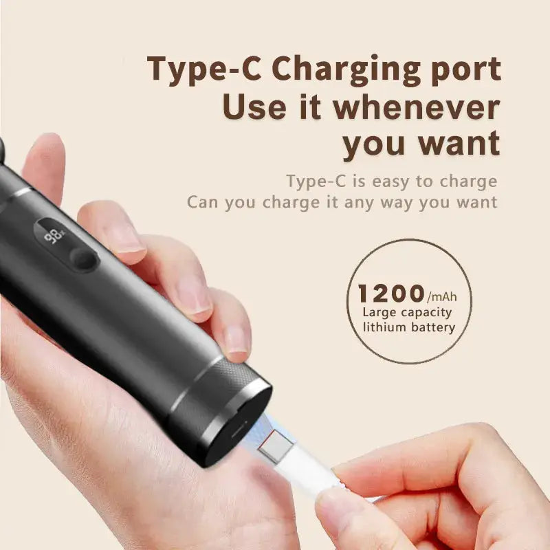 Simples Market aluminum alloy electric foot grinder with Type-C charging and 1200mAh battery.