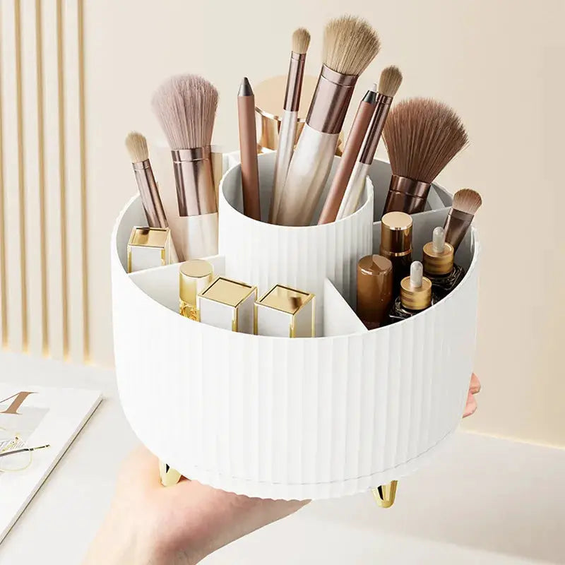 GlamBox 360 Rotating Makeup Desktop Storage Box Organizer Large Capacity Keeps Brushes Lipsticks Accessible