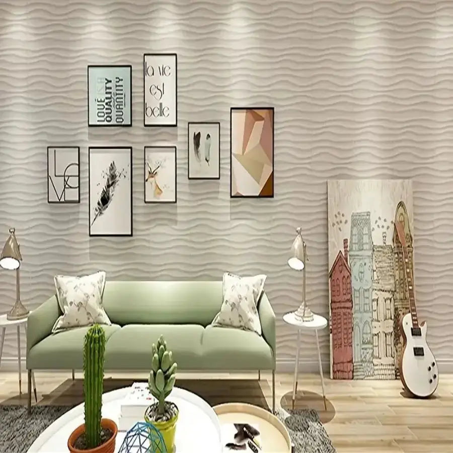 Simples Market 3D textured wall panels in beige with a wave pattern for indoor decor, 30x30cm, 12–20 pcs