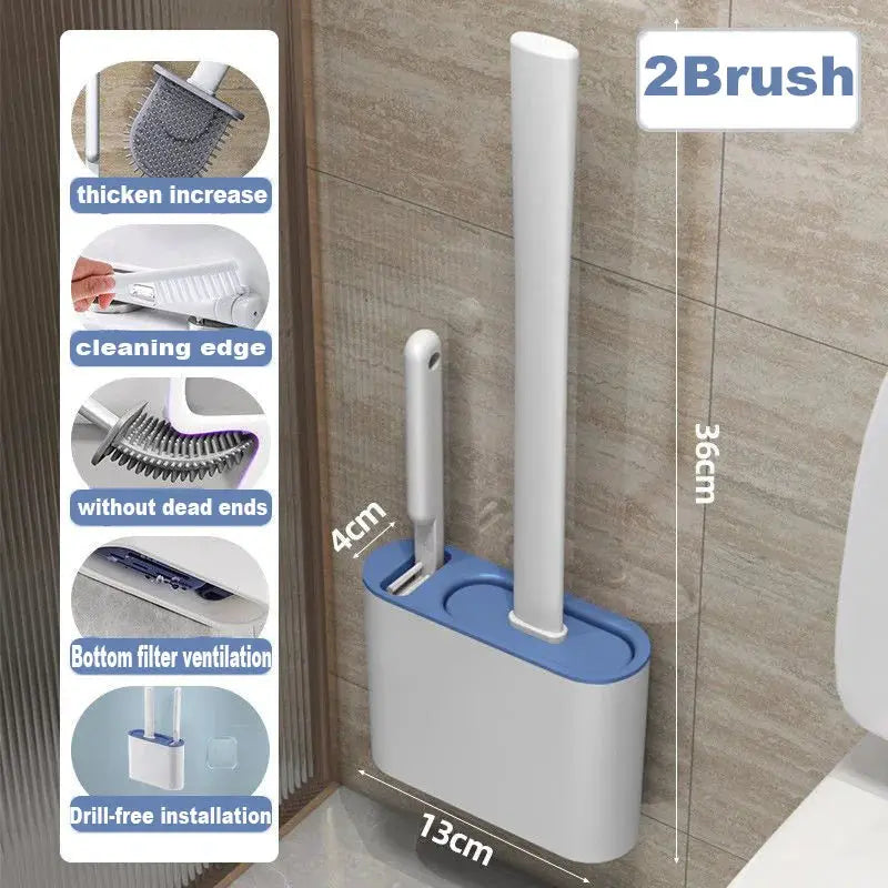 CleanNest Wall Hanging Toilet Brush With Holder Long Handle Silicone Brush Soft Bristles For Rim Cleaning