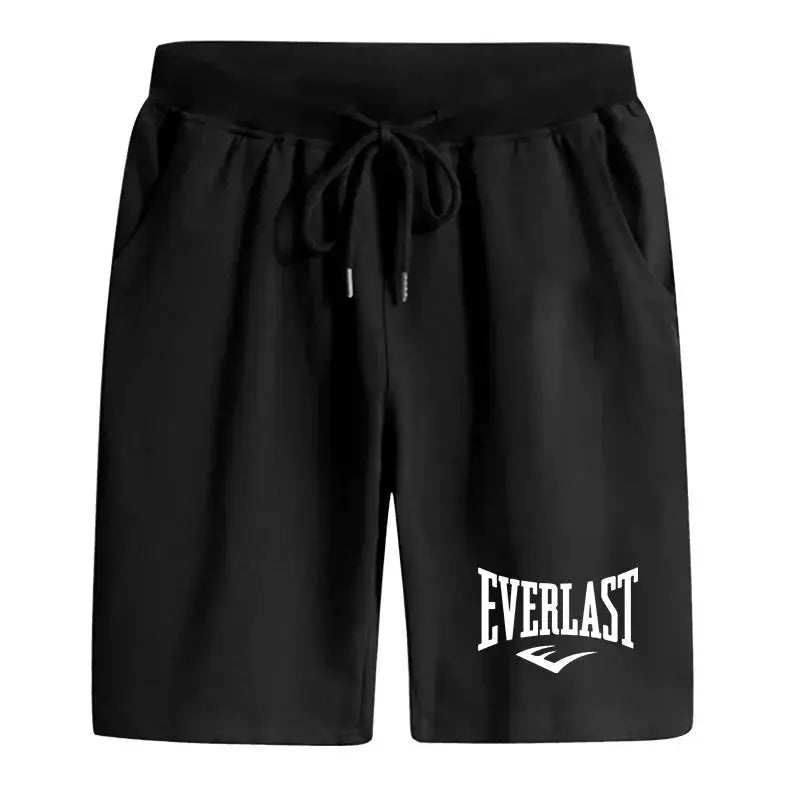 Men's black knee-length sport shorts with drawstring and Everlast logo