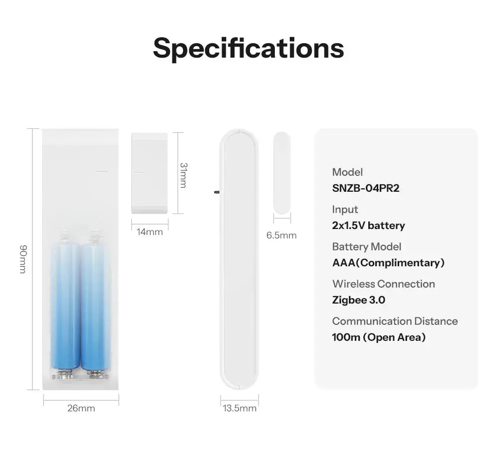SONOFF SNZB-04PR2 SenseGuard Zigbee door/window sensor; white, 2x AAA batteries included