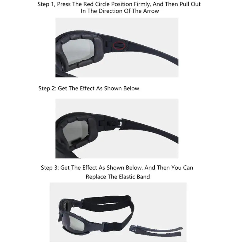 Simples Market black-frame 4-Lens Tactical Goggles with polarized lenses; windproof and dustproof safety eyewear