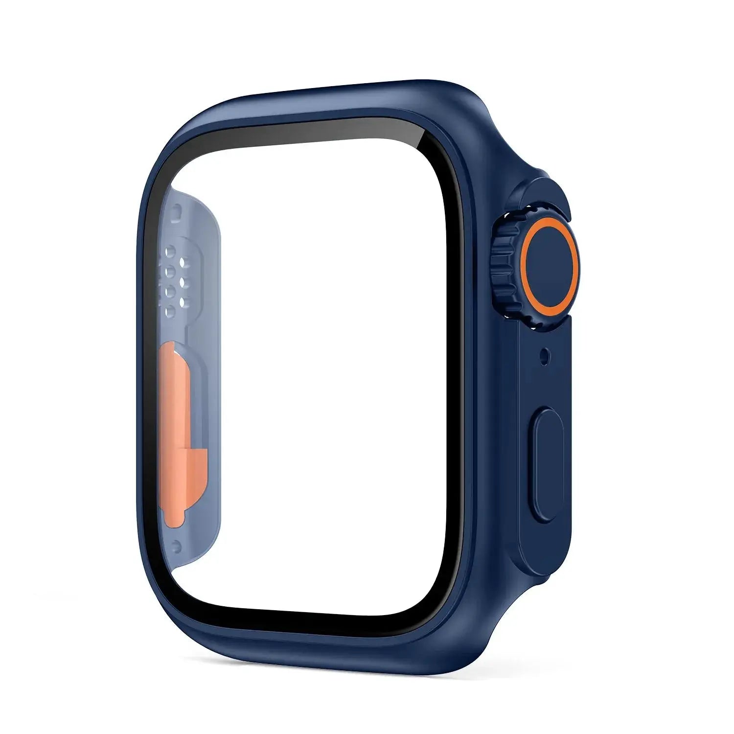 Simples Market Glass+Case for Apple Watch navy blue bumper with orange crown ring
