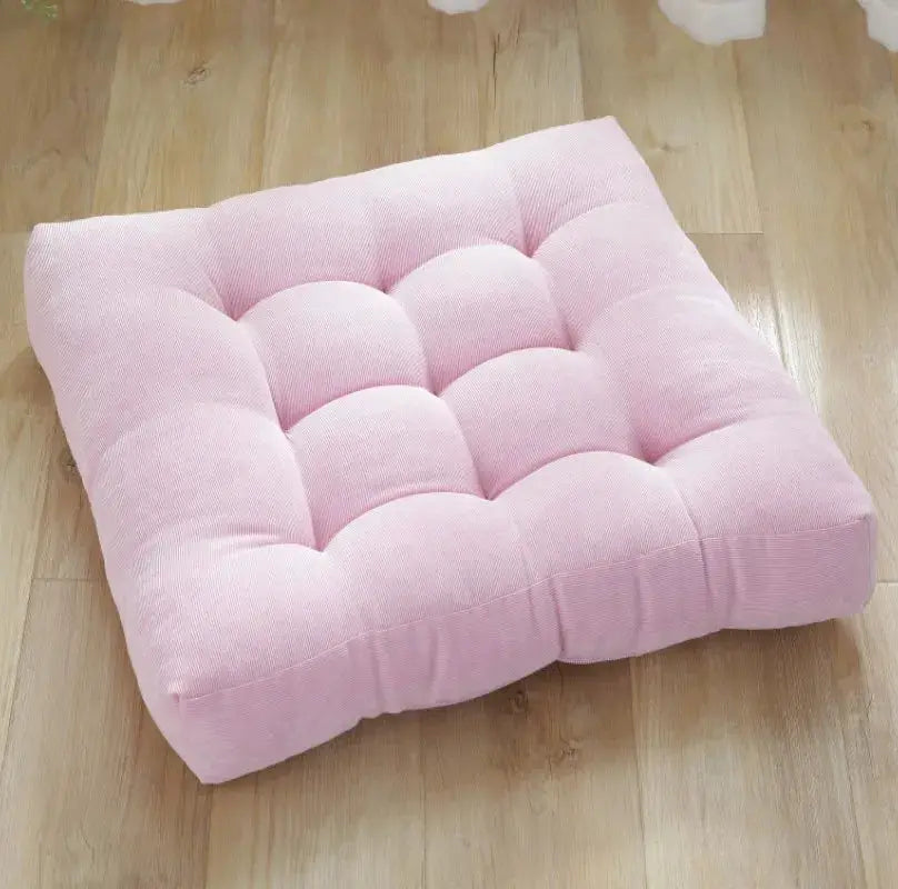 Floor pillow square pink tufted cushion by Simples Market; thick, soft seating pad.