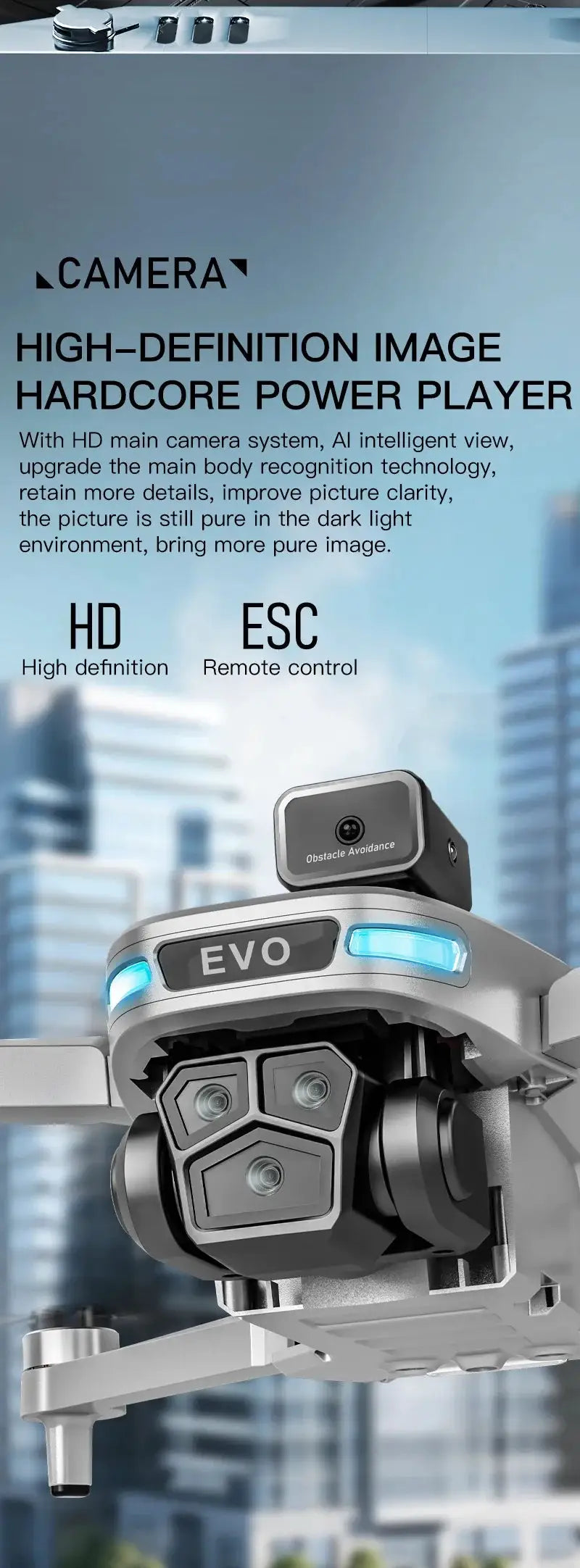 Lenovo SG901 MAX GPS Drone folding silver body with EVO logo and obstacle-avoidance camera