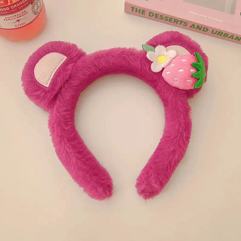 Strawberry Bear Plush Headband For Women Soft Hairband For Face Wash And Skincare Cute Fashion Accessory