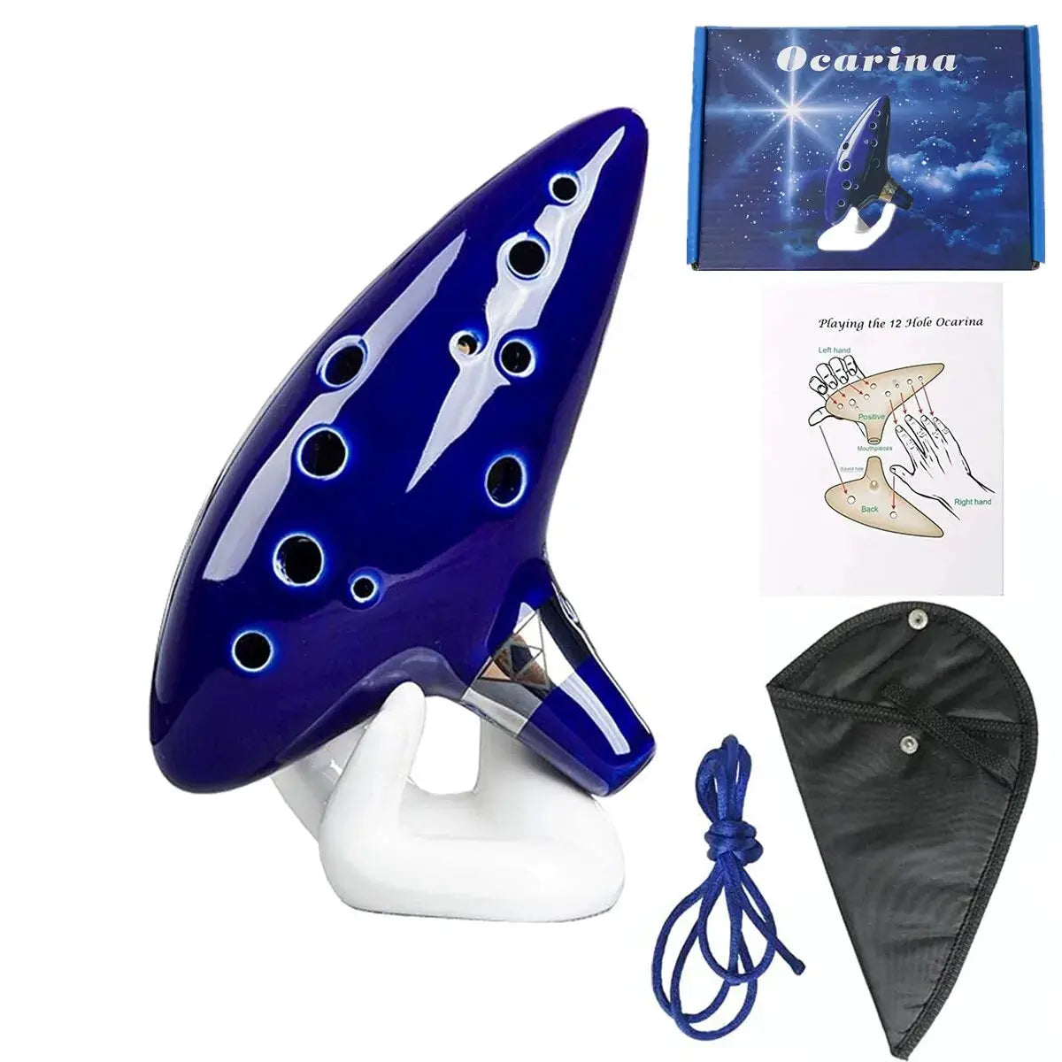 Miwayer 12 Tone Alto C Ceramic Ocarina Musical Instrument With Song Book Neck String And Cord Carry Bag Blue