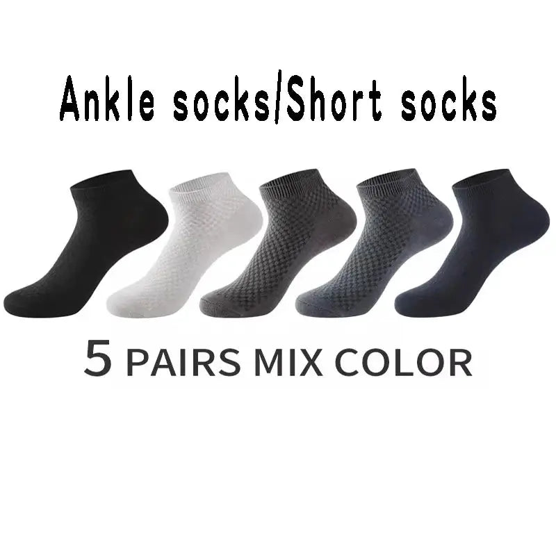 Men Bamboo Fiber Crew Socks 5 Pairs Breathable Moisture Wicking Casual Dress Socks For Spring Summer Autumn