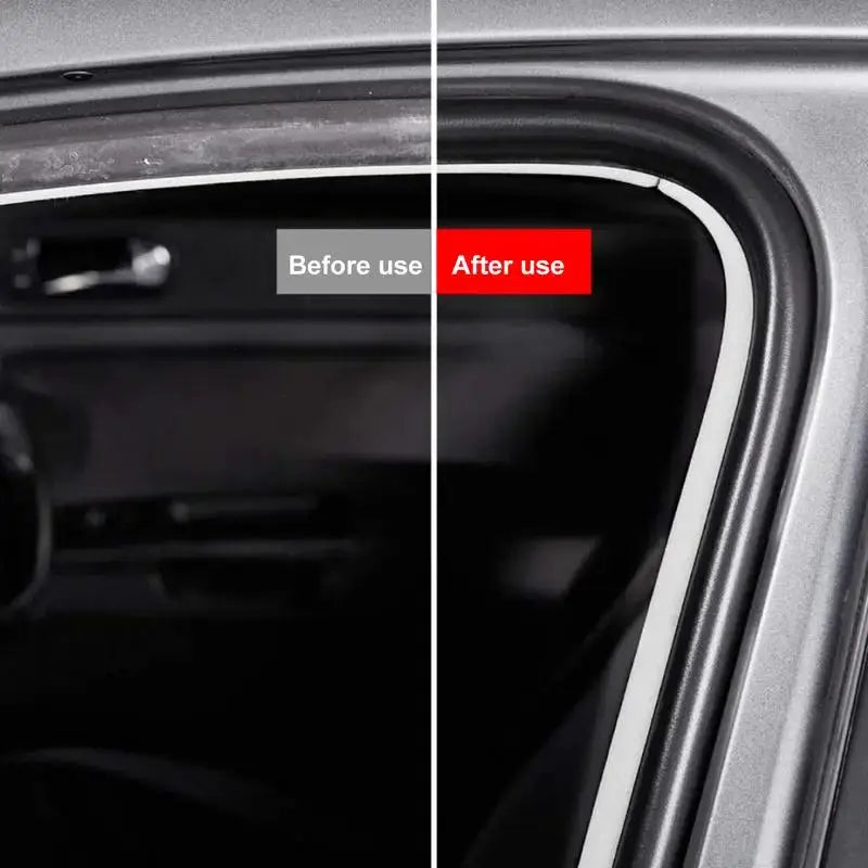 Simples Market 100ml car rubber conditioner for door seals; before and after use.