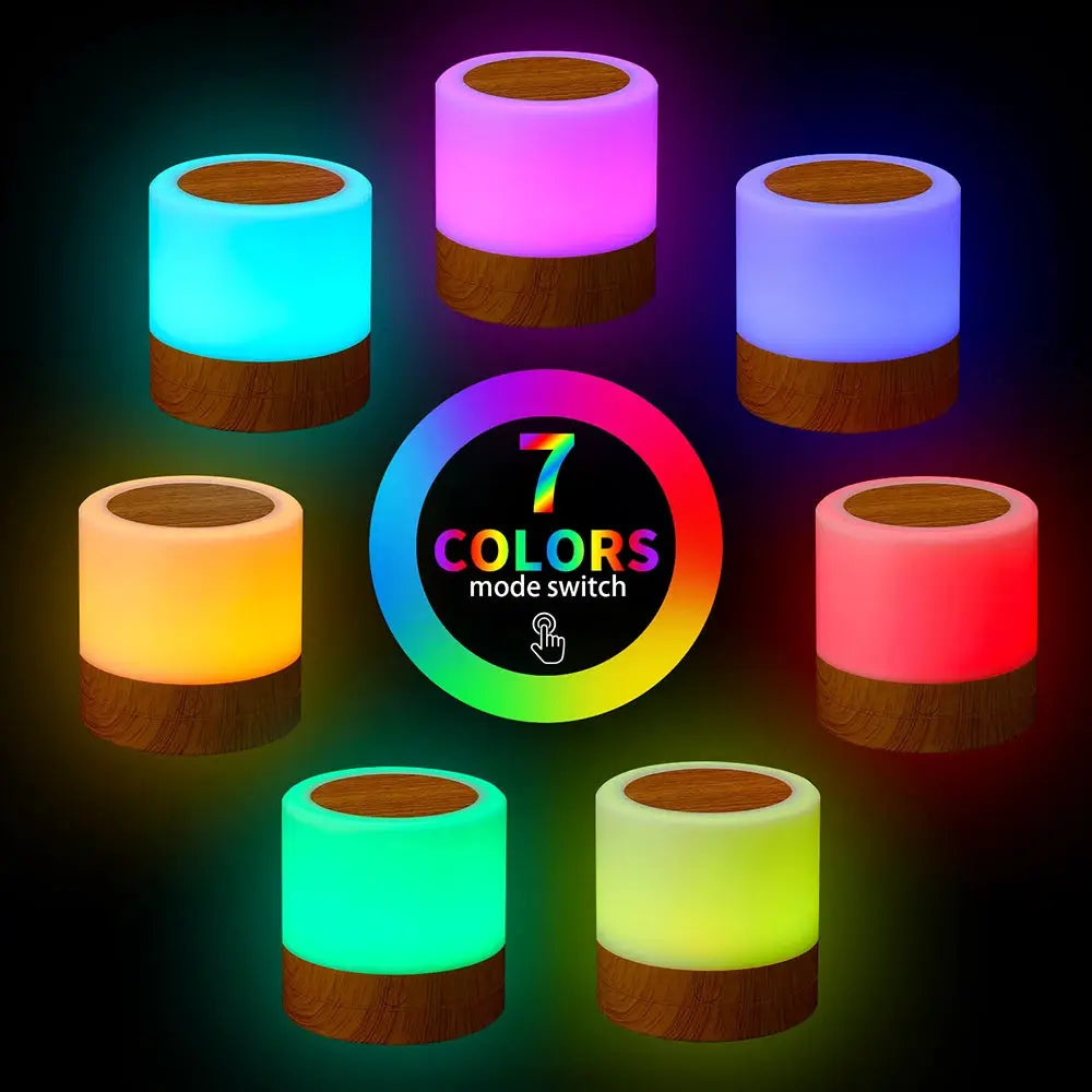 RGB night lamp set by Simples Market - 8 color-changing lamps with wooden bases