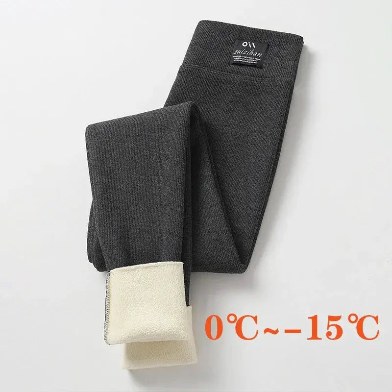 Winter warm fleece-lined thermal leggings, dark gray, high-waisted, Simples Market