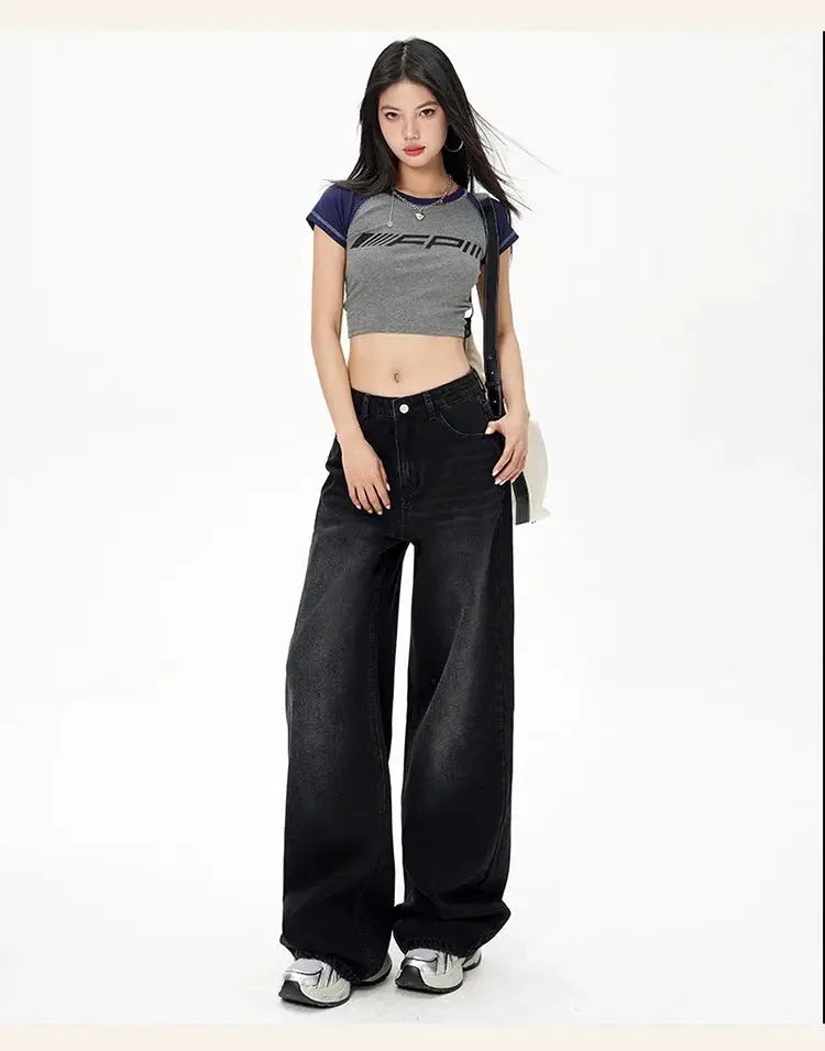 RetroY2K Style High Waist Jeans for Women Loose Fit Straight Leg Denim