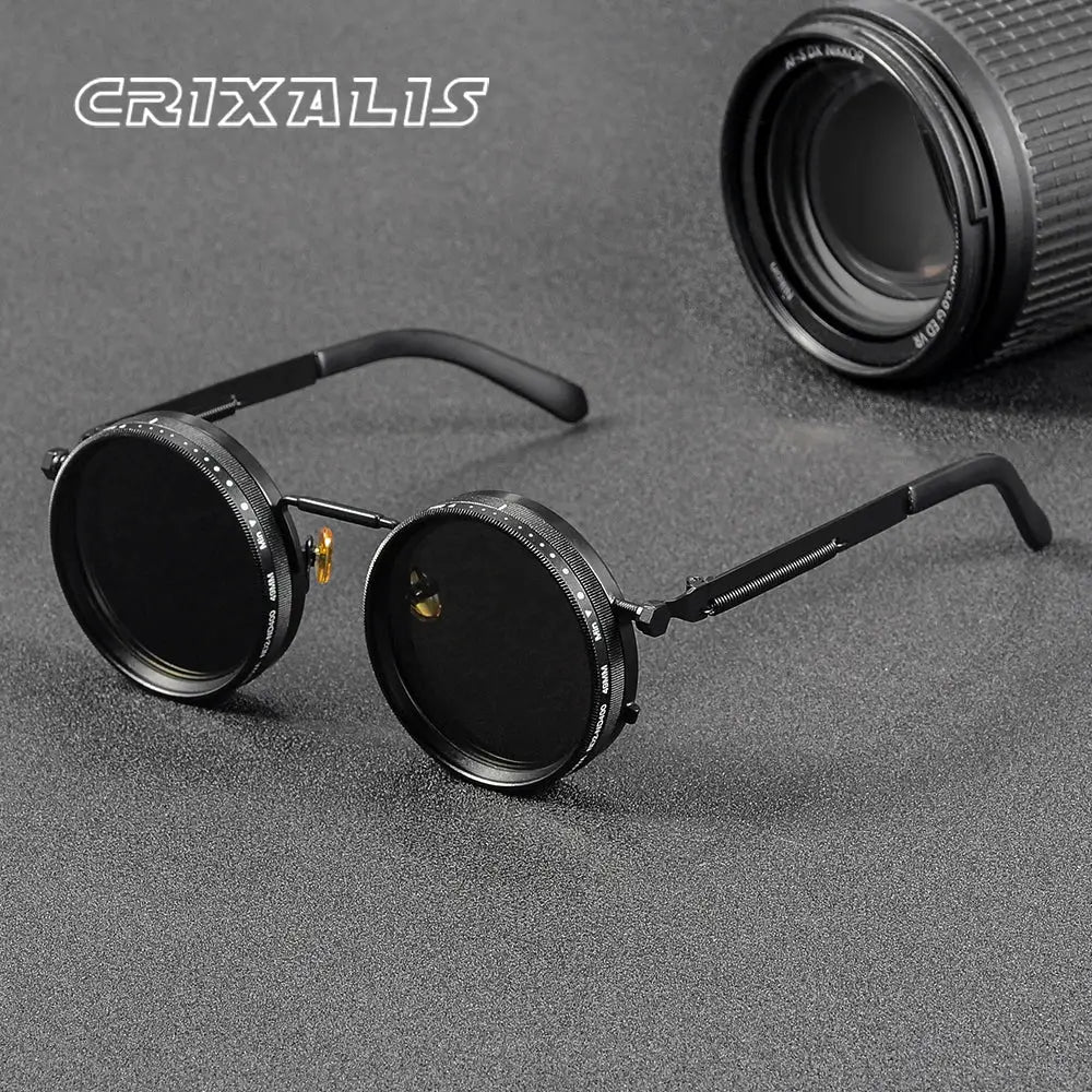 CRIXALIS Polarized Round Sunglasses With Adjustable Dimming ND9 UV400 Unisex Retro Punk Outdoor Fishing Eyeglasses