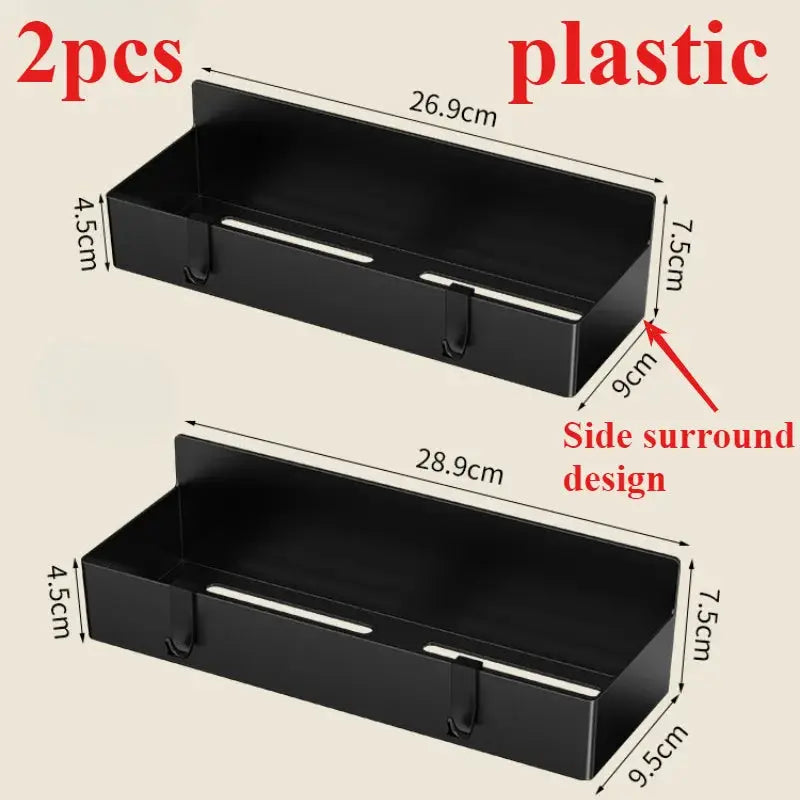 2pcs black plastic magnetic storage shelves for fridge or washer sides, with side-surround design