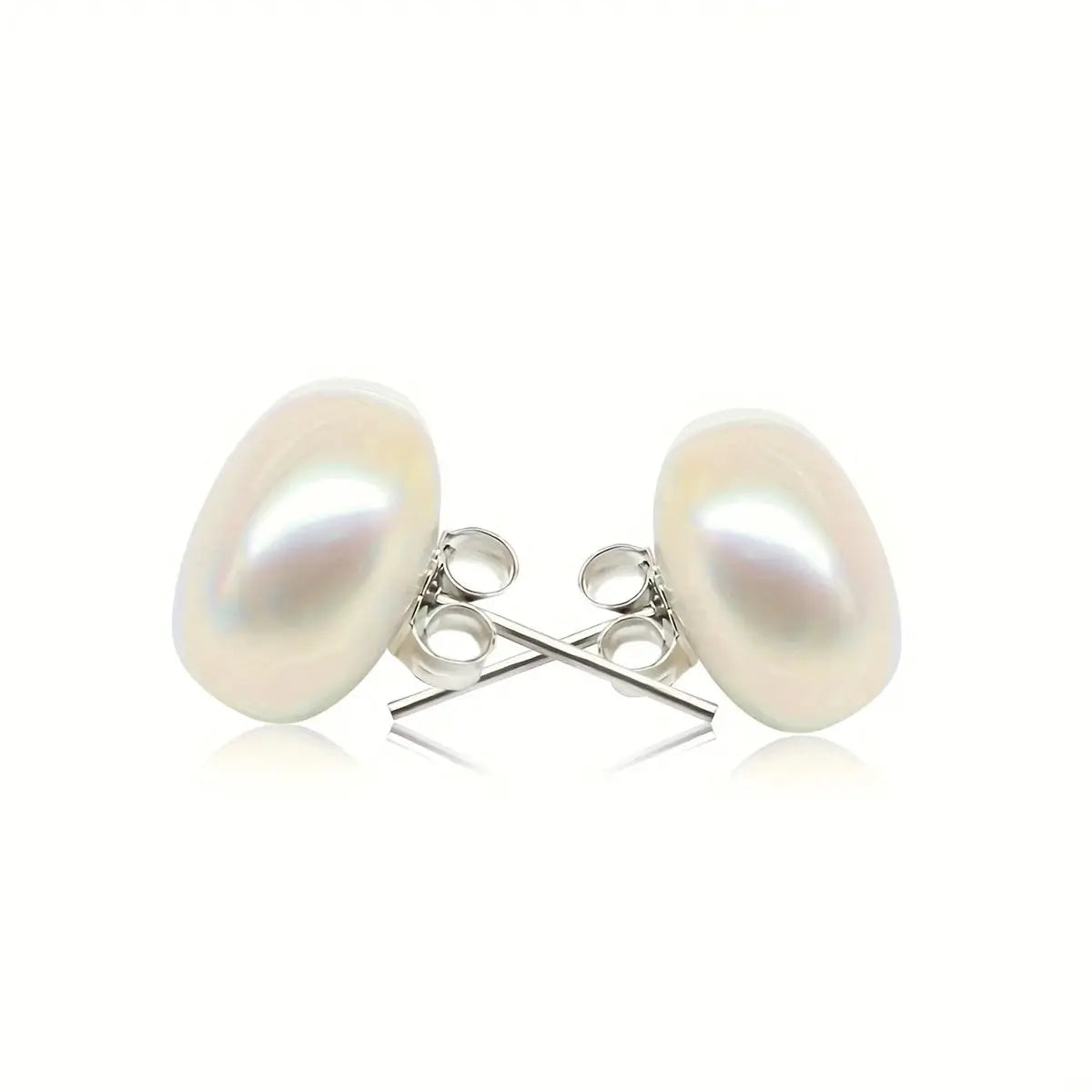 Sterling silver pearl stud earrings pair by Simples Market with butterfly backs