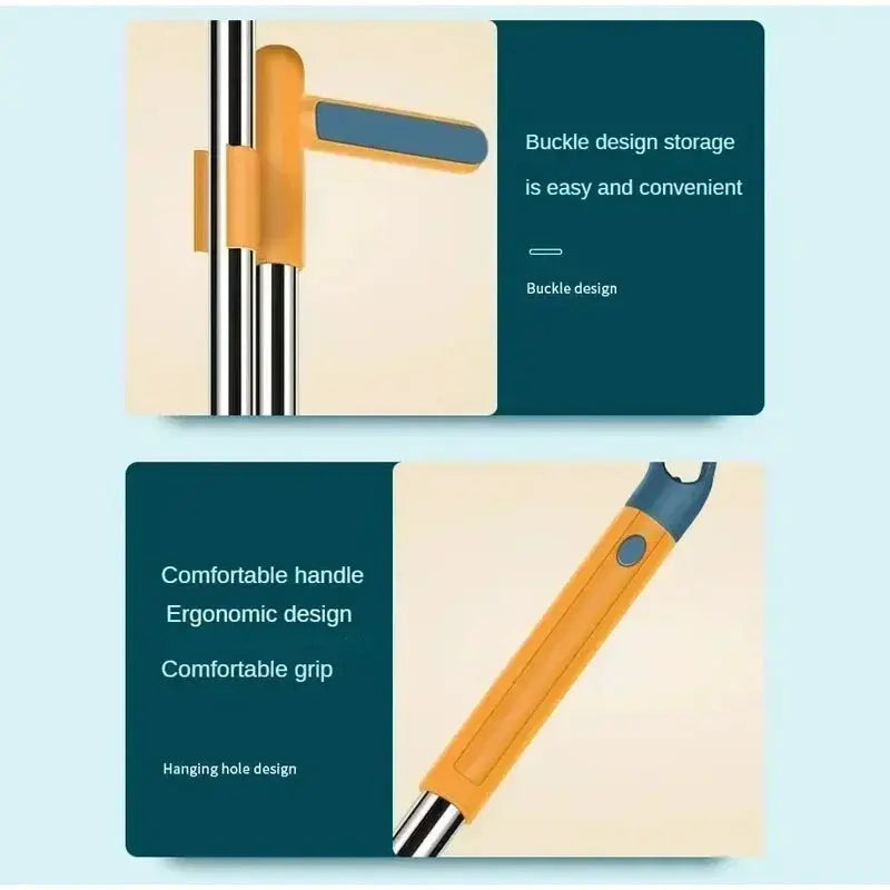 Simples Market 2-piece broom set with orange handle and blue accents; foldable broom head for easy sweeping