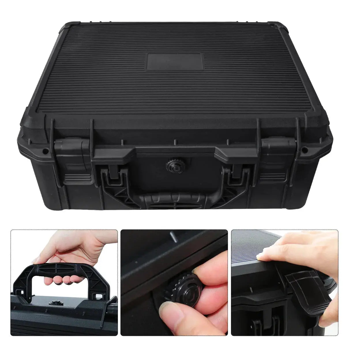 Simples Market hard shell tool storage case with foam padding, shockproof and waterproof black carrying box for tools and instruments