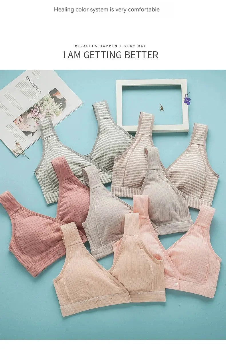 8-piece set of women's cotton ribbed vest-style front-closure bras in pastel colors