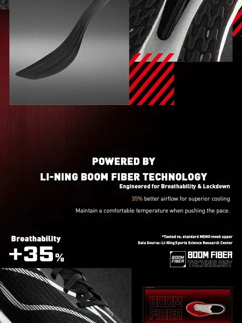Li-Ning FEIDIAN 5 Challenger racing running shoes with BOOM FIBER cushioning and carbon-fiber plate, black mesh