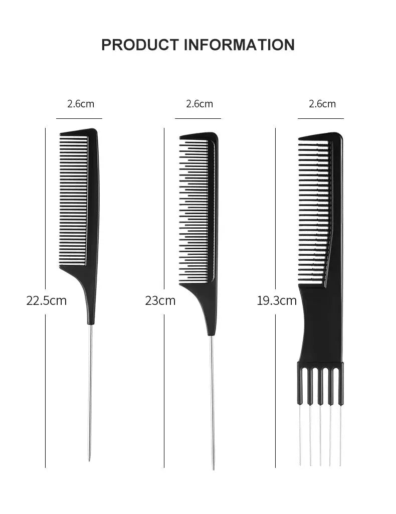 Simples Market 3-piece hair comb set: black anti-static smoothing brushes for professional styling