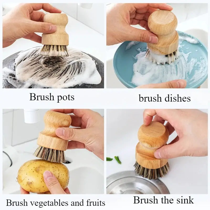 2 Piece Set Wooden Dish Brush With Natural Sisal And Coconut Fiber Eco Friendly Zero Waste Kitchen Cleaning Tools
