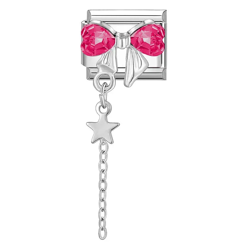 Zircon Moon Cherry Bow Knot Butterfly Heart Star Italian Charm Links For 9mm Bracelet Stainless Steel DIY Jewelry Gifts