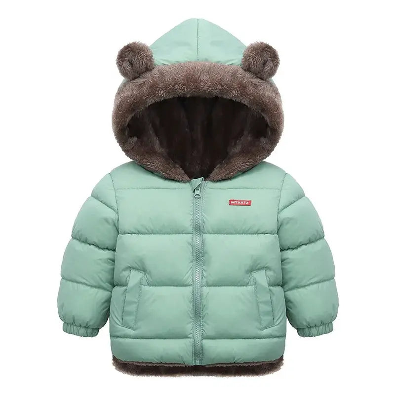 Baby Boys And Girls Hooded Cotton Outerwear Jacket Unisex Warm Fleece Cashmere Padded Winter Coat For Kids