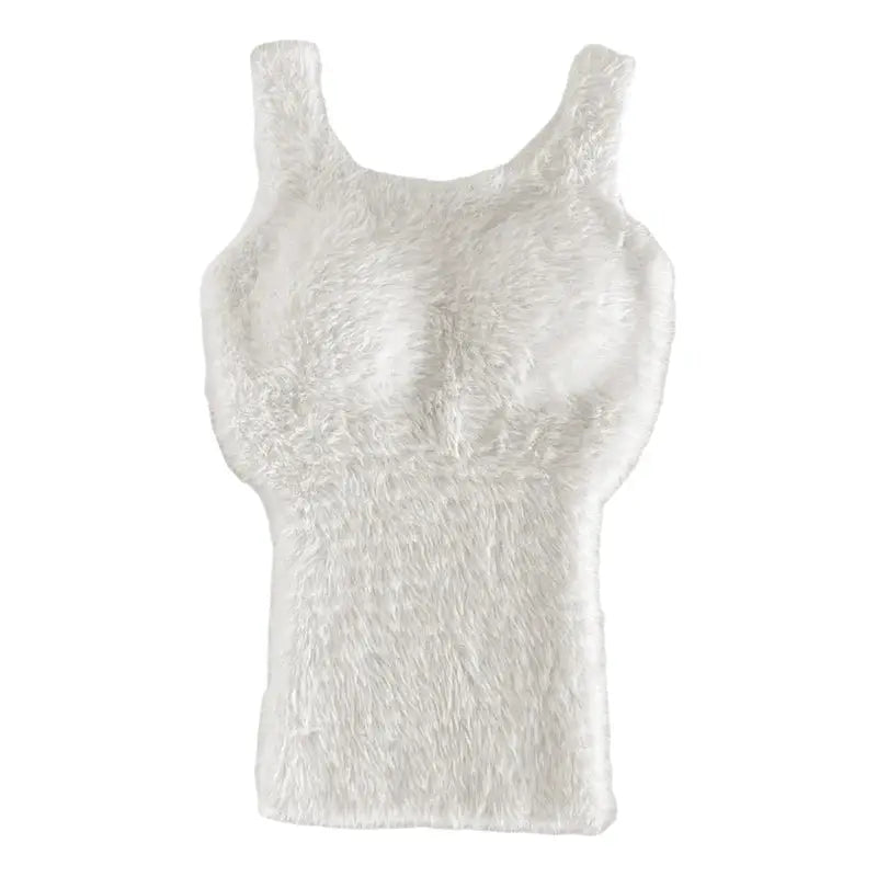 Plush white fleece tank top for girls by Simples Market, warm winter camisole