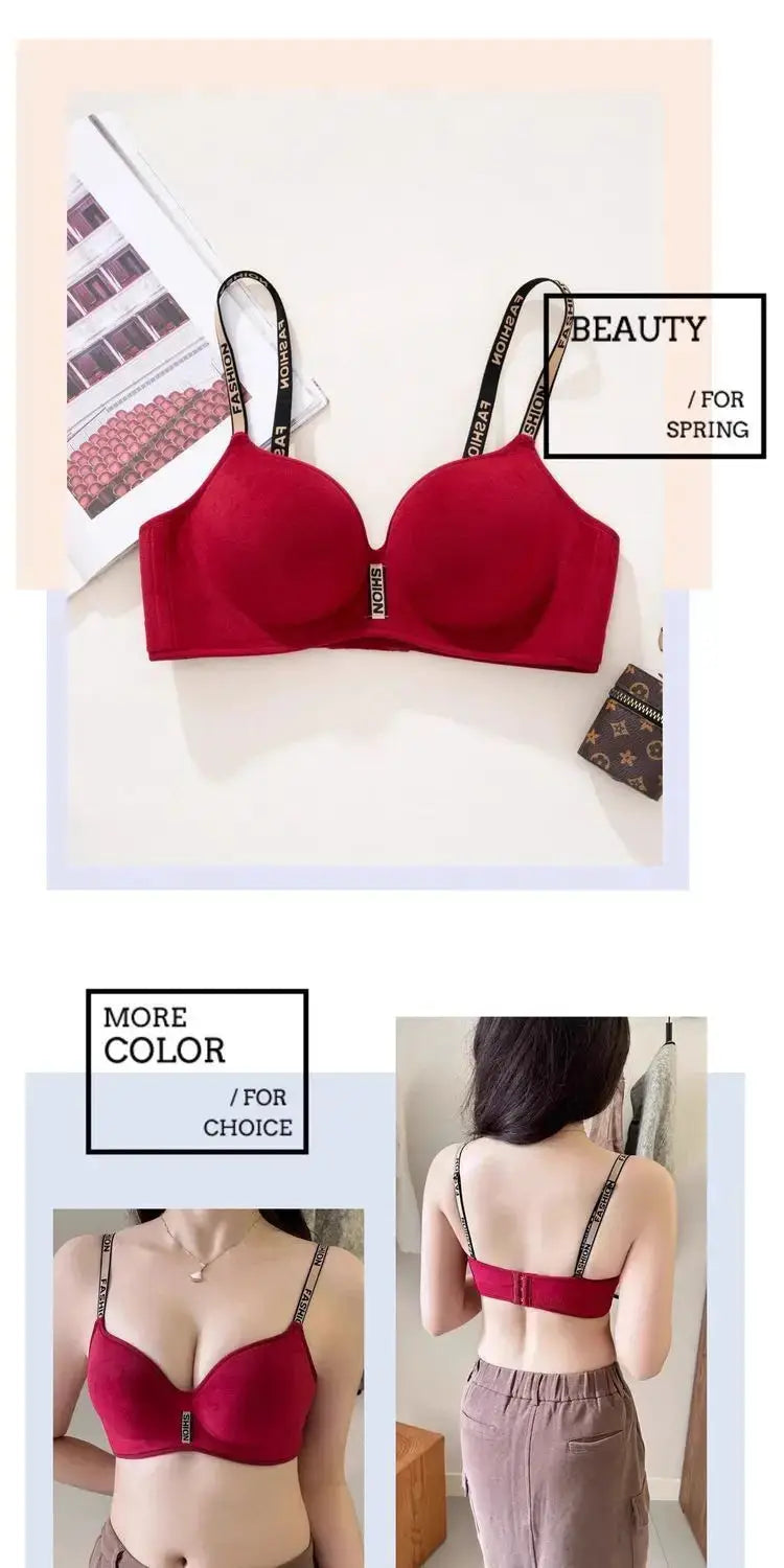 Push-up bra by Simples Market; red wireless seamless T-shirt style for small chests