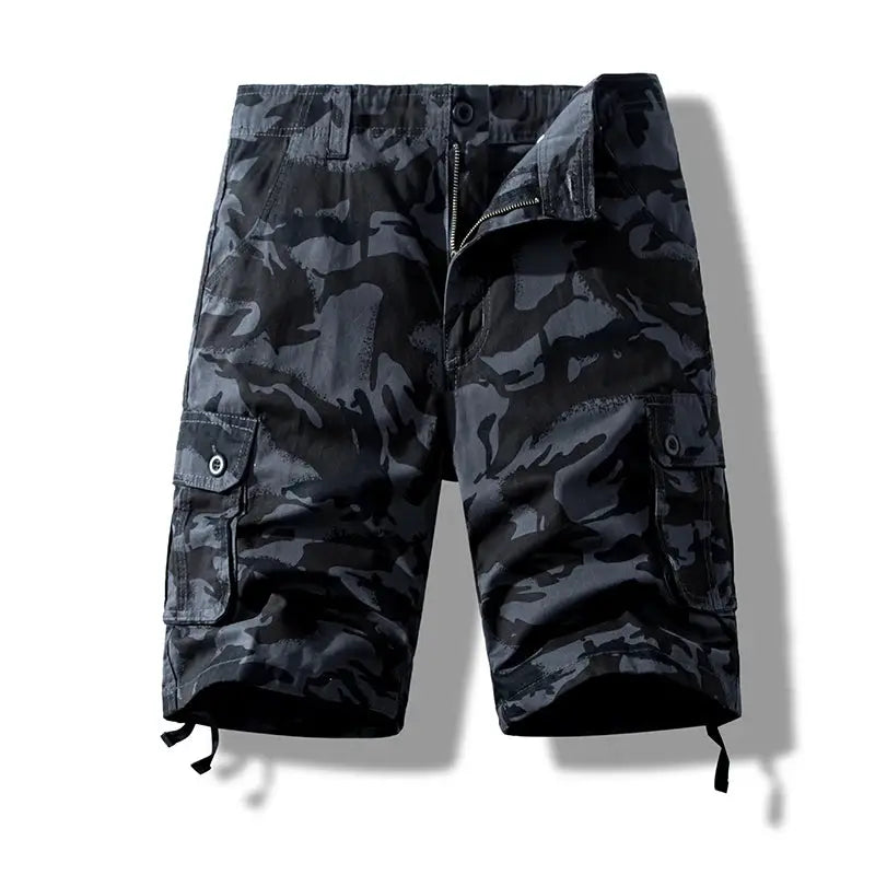 Simples Market men's black-gray camo cotton cargo shorts with pockets