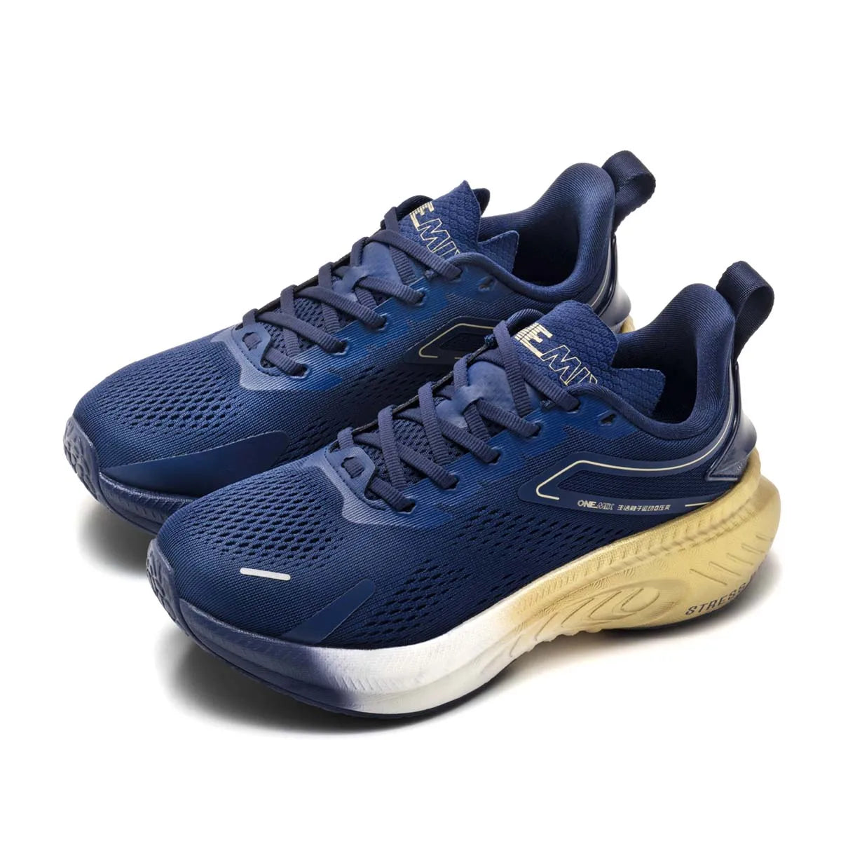 ONEMIX Men’s navy blue breathable running shoes, lightweight mesh upper, cushioned sole, pair