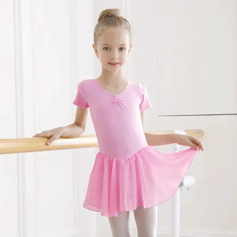 DreamDance Girls Ballet Leotard Dress With Chiffon Skirt Breathable Cotton Elastane Blend For Flexible Comfort