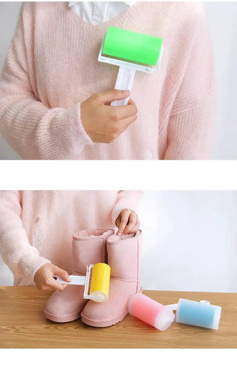 Simples Market washable lint roller with green head; includes four replaceable sleeves in yellow, pink, blue and green