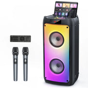 T10-T wireless Bluetooth karaoke speaker with 2 microphones, rainbow LED lights, remote