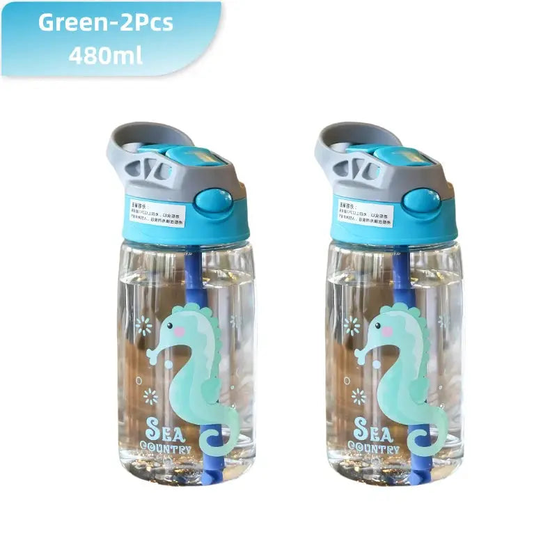 480ml Kids Sippy Cup Cartoon Baby Feeding Cup With Straws Leakproof Water Bottle Outdoor Portable Duckbill Straw Cups