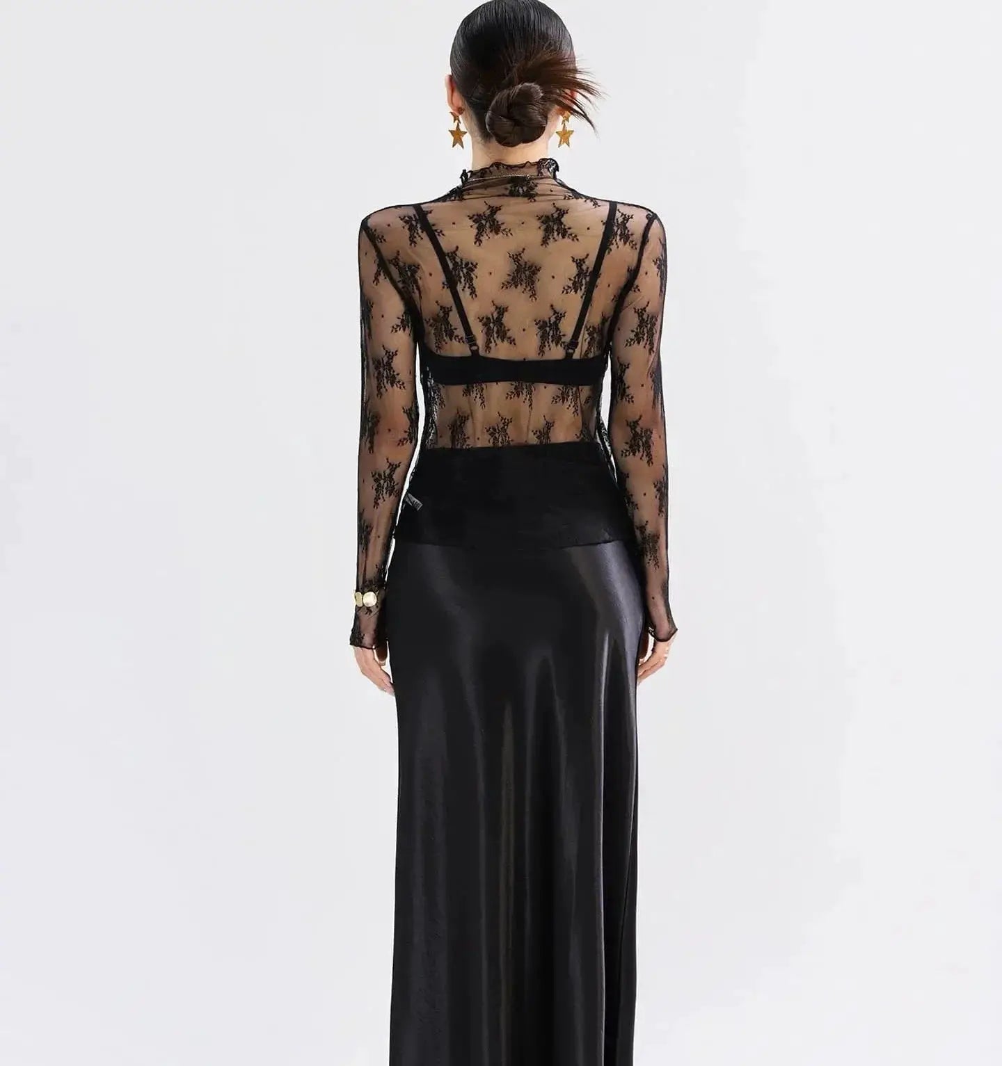 Sexy Women Mesh T Shirt See Through Top Lace Blouse Long Sleeve O Neck Sheer Crop Tee For Night Club Party