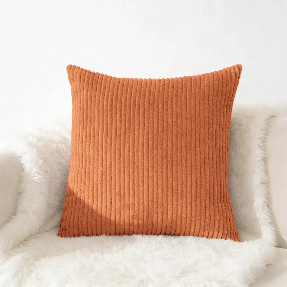 Corduroy pillow cover rust orange with ribbed texture for sofa and living room decor