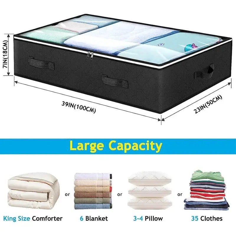 Simples Market non-woven underbed storage bag with clear top; large-capacity 100x50x15 cm holds blankets, pillows, or clothes