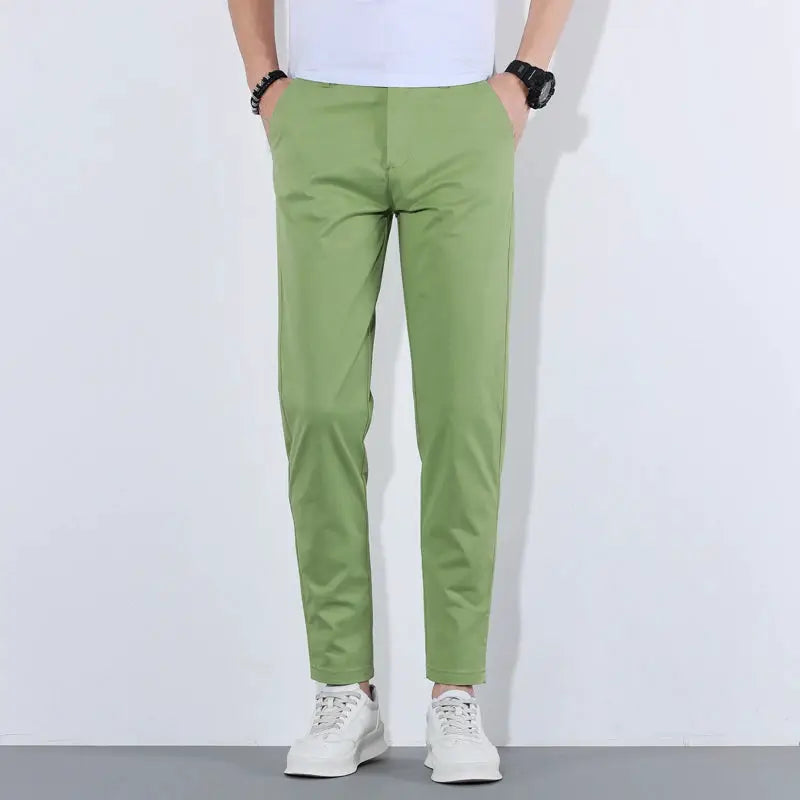 HIQOR men’s casual cotton pants in green; lightweight summer trousers