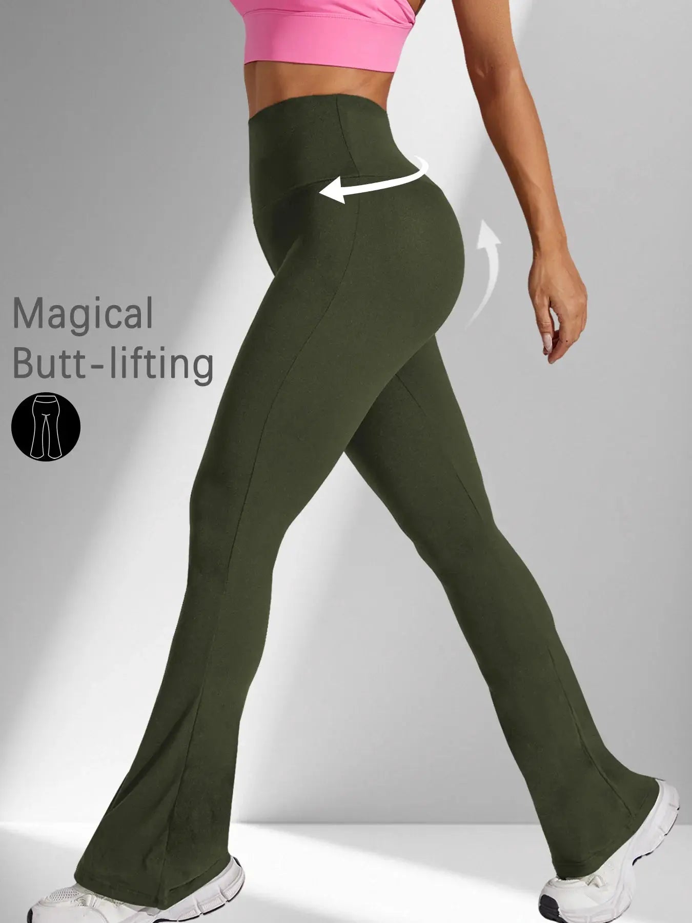 Women's Super Soft Flare Pants, olive green, high-waisted tummy-control yoga bell-bottoms