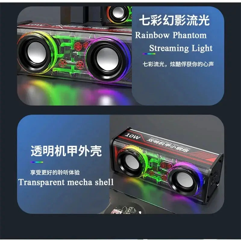Simples Market V8 transparent mecha Bluetooth 5.0 speaker with RGB lighting and dual bass diaphragms