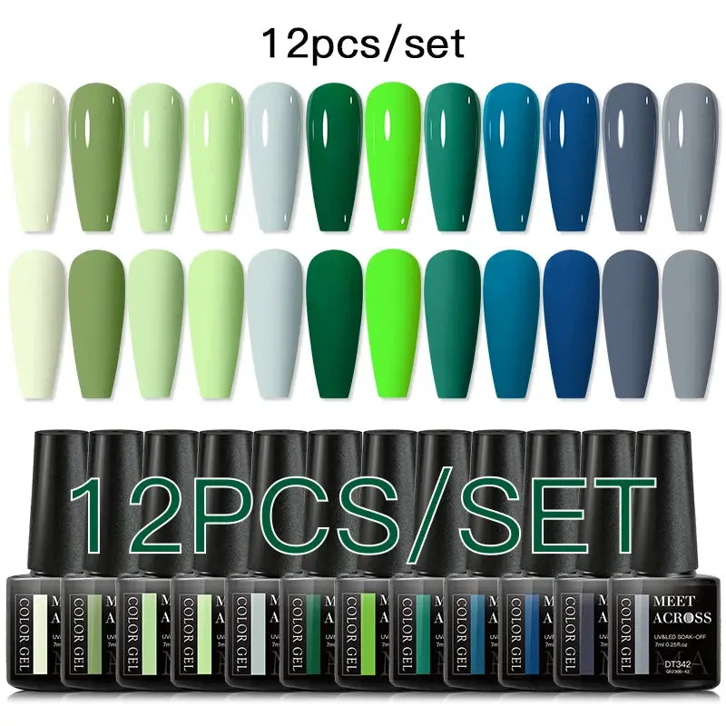 MEET ACROSS 12-piece gel nail polish set with assorted neon and pastel colors for manicure