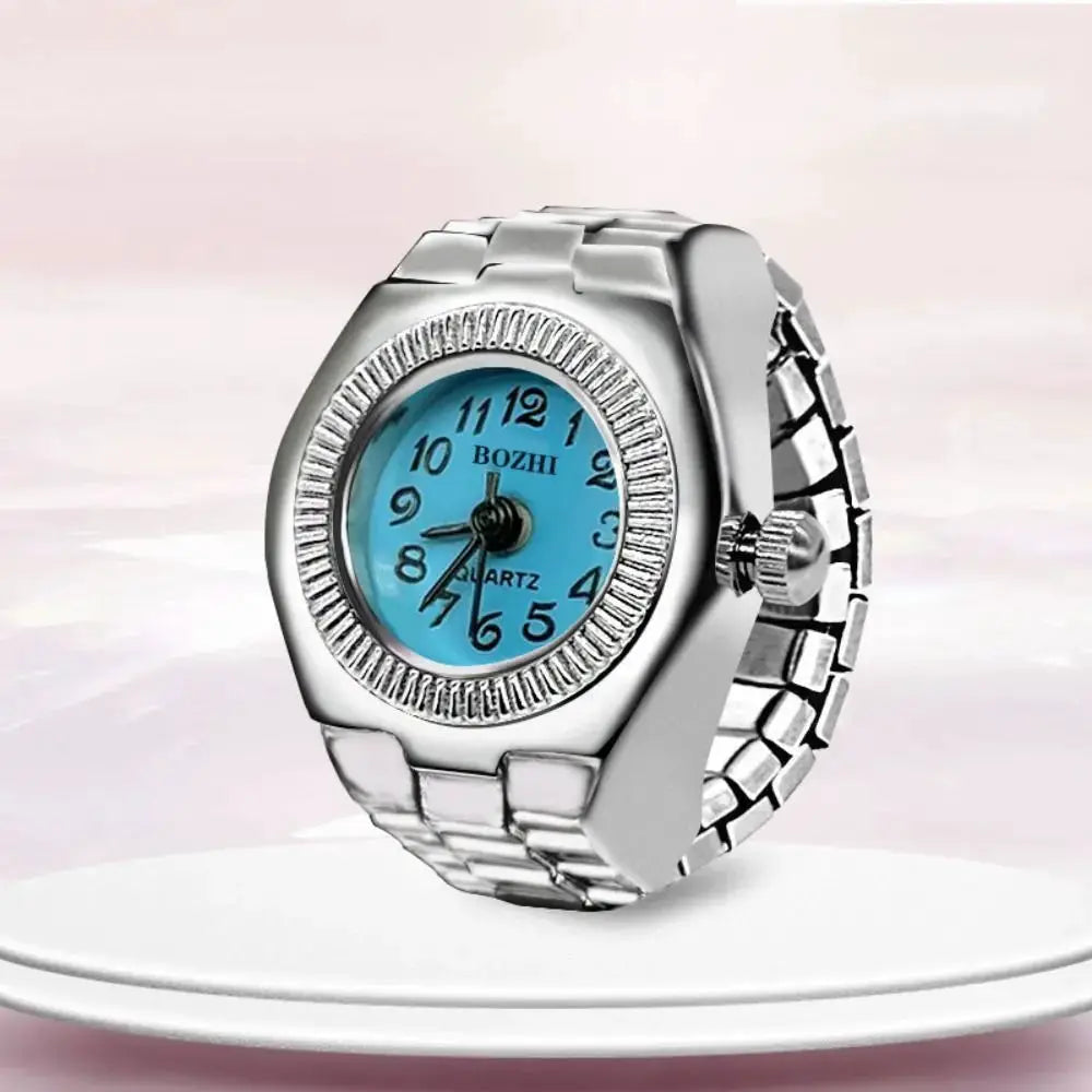 RetroPulse Heart Ring Watch With Adjustable Elastic Strap For Finger Sizes And Vintage Punk Roman Quartz Movement